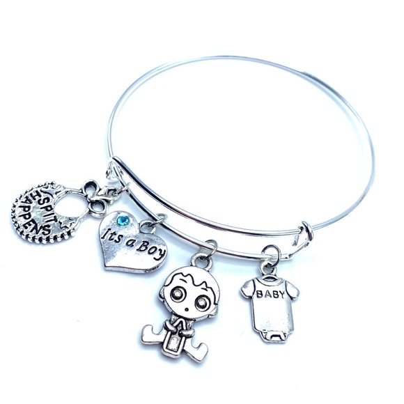 It’s A Boy New Mom Themed Bangle Charm Bracelet Baby Shower - Picture 3 of 3